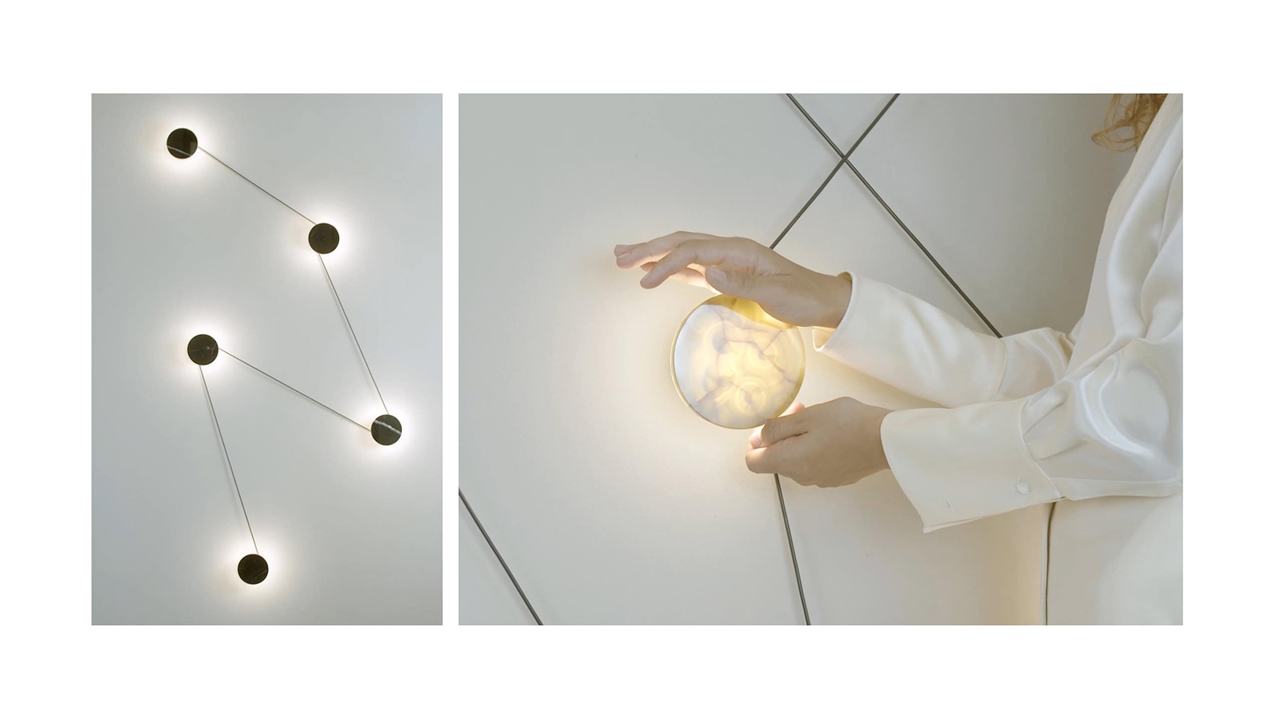 Luci a sospensione e lampada da tavolo in stile moderno, materiali eleganti, design minimalista.